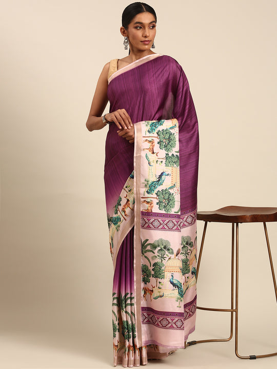 Purple Cotton Saree With Blouse Piece