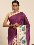 Purple Cotton Saree With Blouse Piece