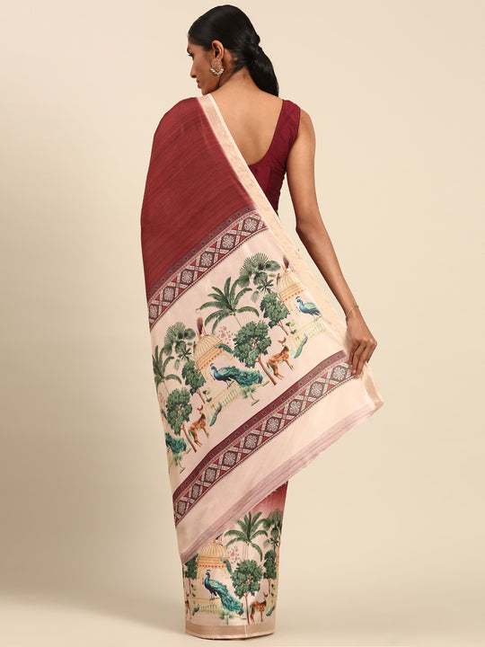 Maroon Cotton Saree With Blouse Piece