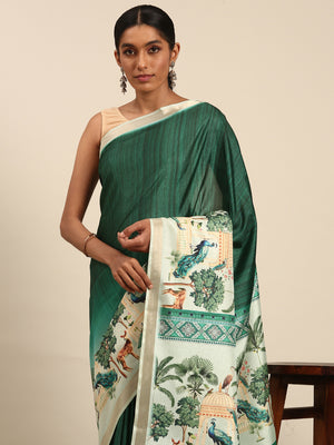 Teal Cotton Saree With Blouse Piece