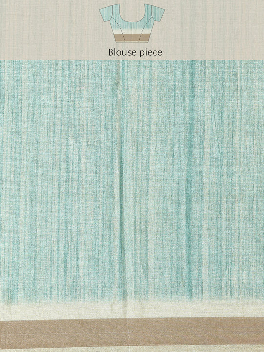 Teal Cotton Saree With Blouse Piece