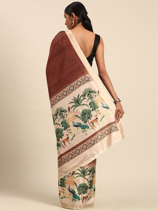 Brown Cotton Saree With Blouse Piece