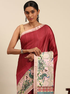 Pink Cotton Saree With Blouse Piece
