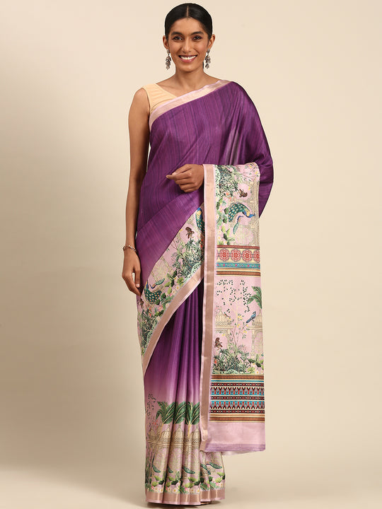 Purple Cotton Saree With Blouse Piece