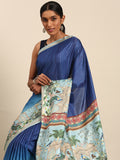 Blue Cotton Saree With Blouse Piece