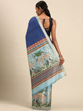 Blue Cotton Saree With Blouse Piece