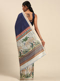 Navy Blue Cotton Saree With Blouse Piece