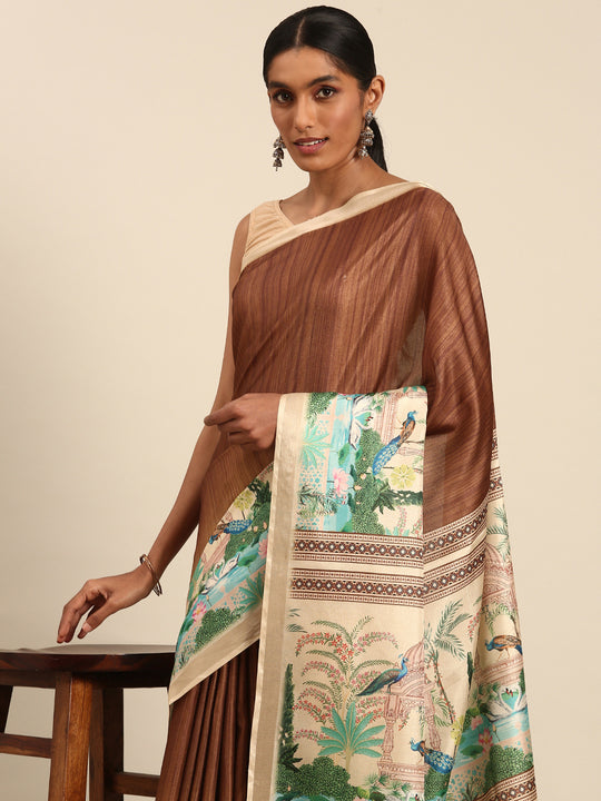 Brown Cotton Saree With Blouse Piece