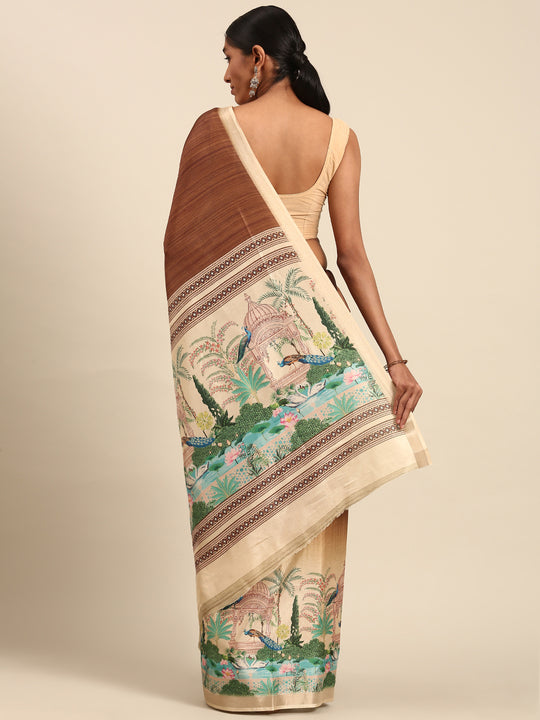 Brown Cotton Saree With Blouse Piece