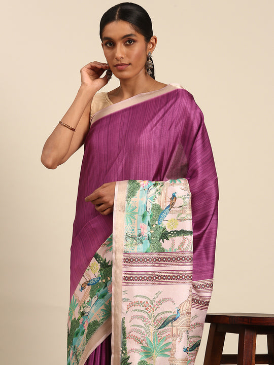 Purple Cotton Saree With Blouse Piece