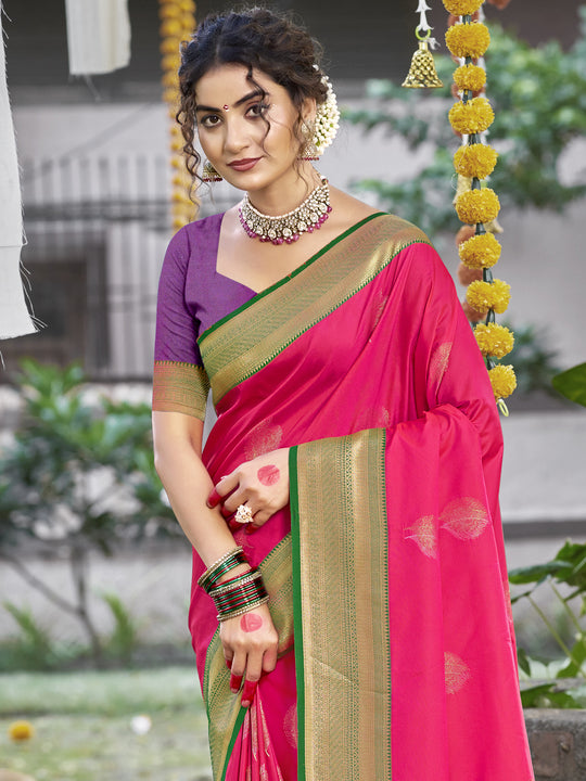 Pink Silk Saree With Blouse Piece