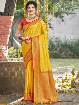 Yellow Silk Saree With Blouse Piece