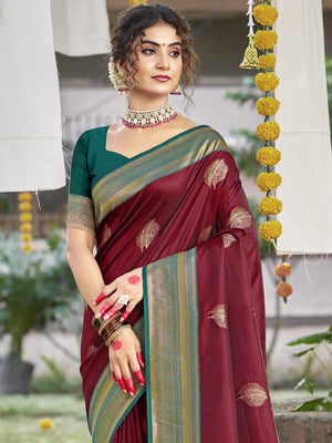 Maroon Silk Saree With Blouse Piece