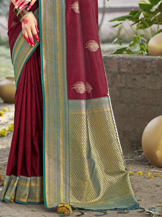 Maroon Silk Saree With Blouse Piece