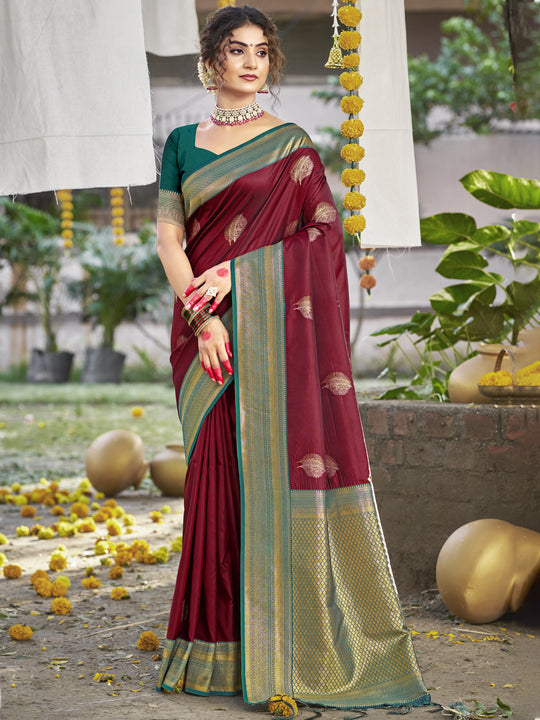 Maroon Silk Saree With Blouse Piece