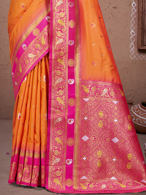 Orange Silk Saree With Blouse Piece