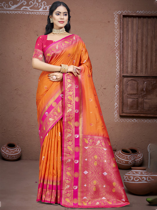 Orange Silk Saree With Blouse Piece