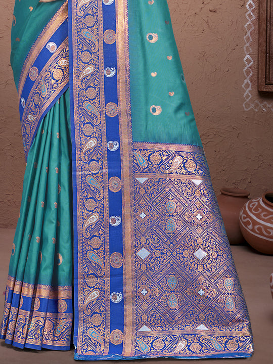Blue Silk Saree With Blouse Piece