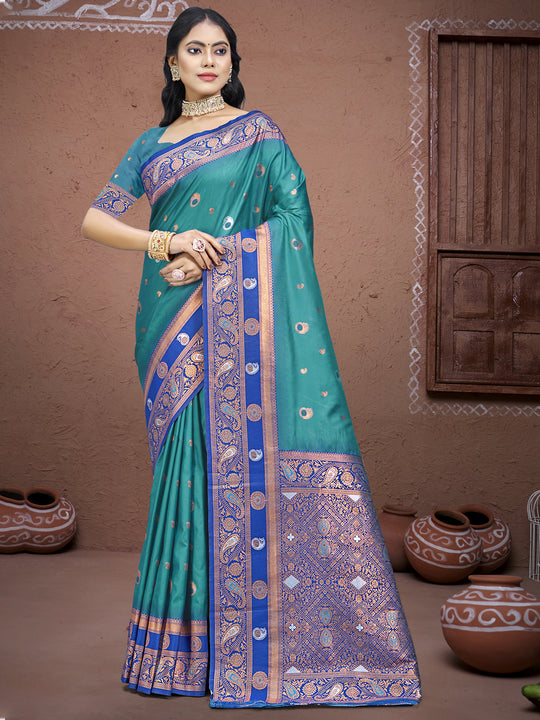 Blue Silk Saree With Blouse Piece