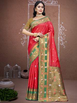 Pink Silk Saree With Blouse Piece