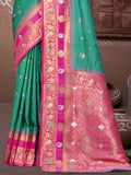 Teal Silk Saree With Blouse Piece