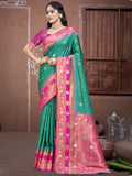 Teal Silk Saree With Blouse Piece