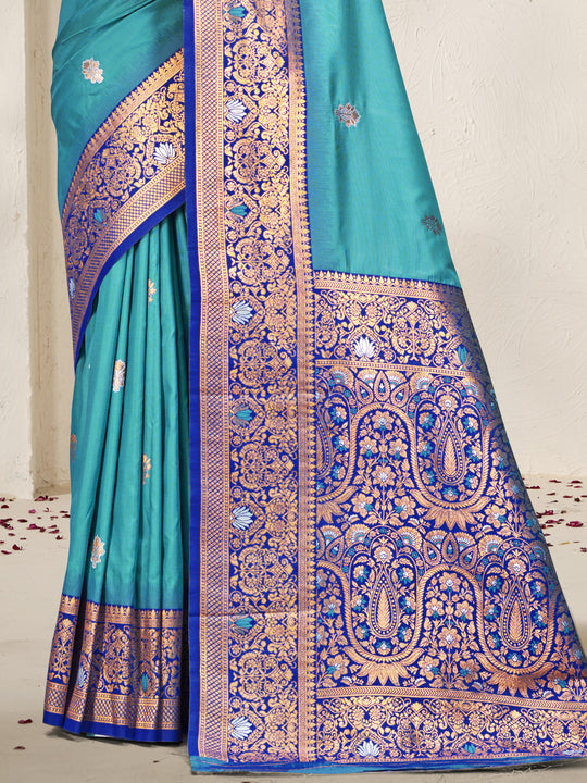 Blue Silk Saree With Blouse Piece