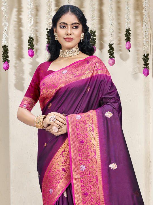 Wine Silk Saree With Blouse Piece