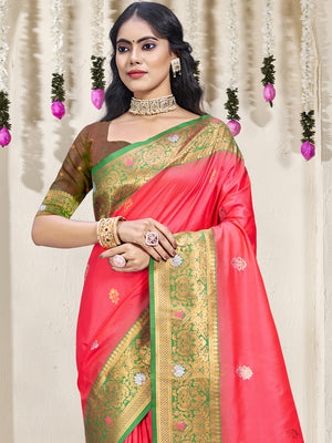 Pink Silk Saree With Blouse Piece