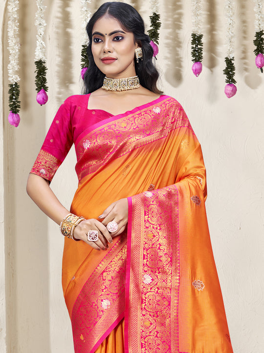 Orange Silk Saree With Blouse Piece