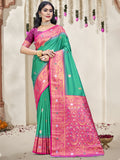 Teal Silk Saree With Blouse Piece