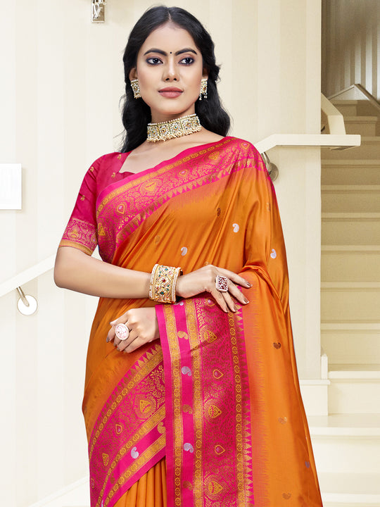 Orange Silk Saree With Blouse Piece