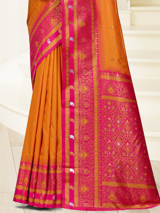 Orange Silk Saree With Blouse Piece