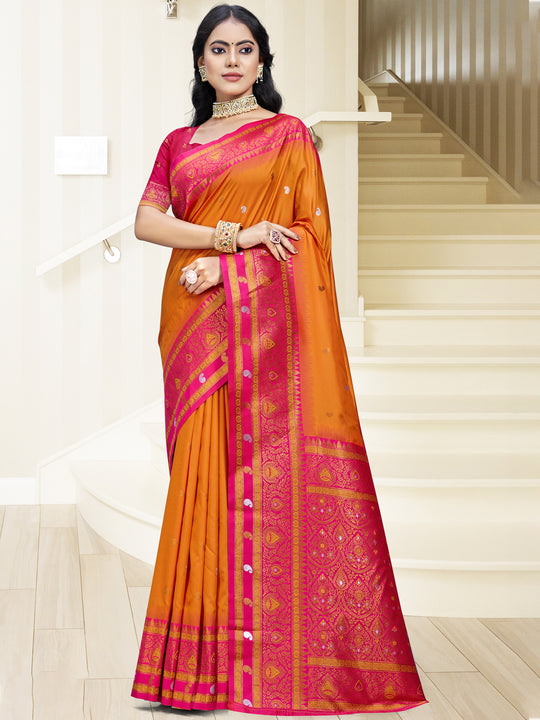 Orange Silk Saree With Blouse Piece
