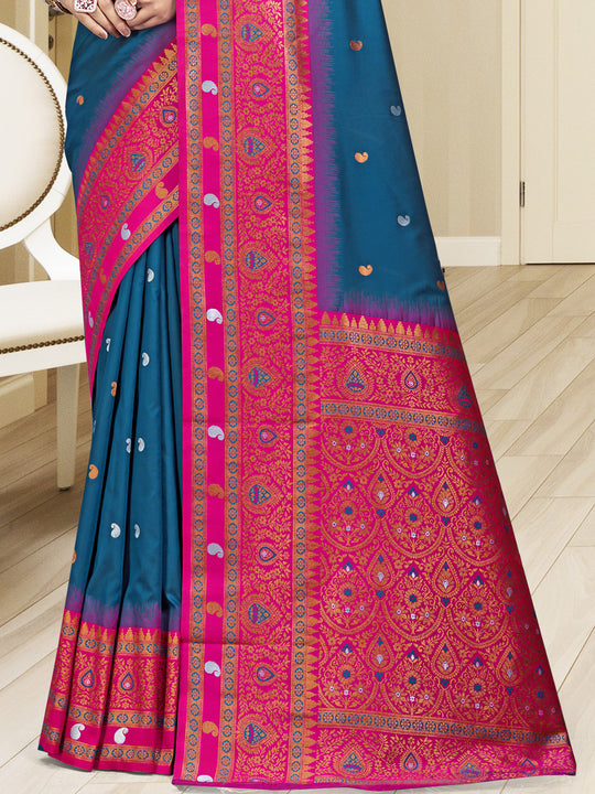 Blue Silk Saree With Blouse Piece