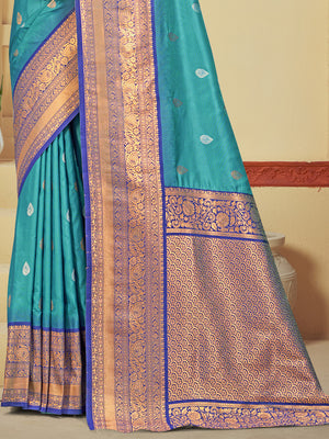 Blue Silk Saree With Blouse Piece