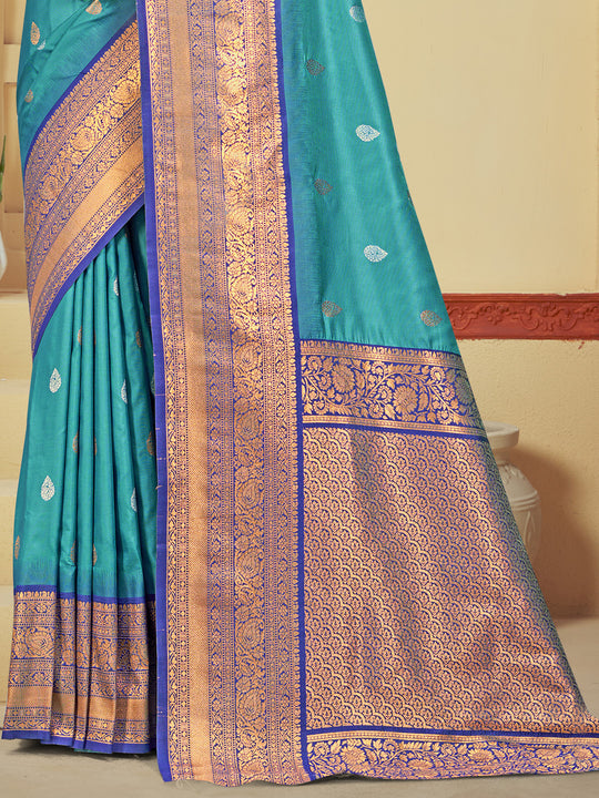Blue Silk Saree With Blouse Piece