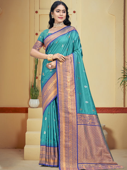 Blue Silk Saree With Blouse Piece