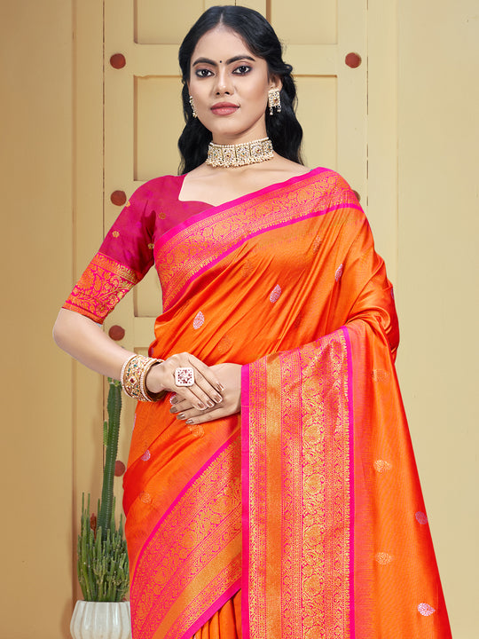 Orange Silk Saree With Blouse Piece