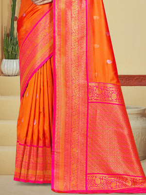 Orange Silk Saree With Blouse Piece