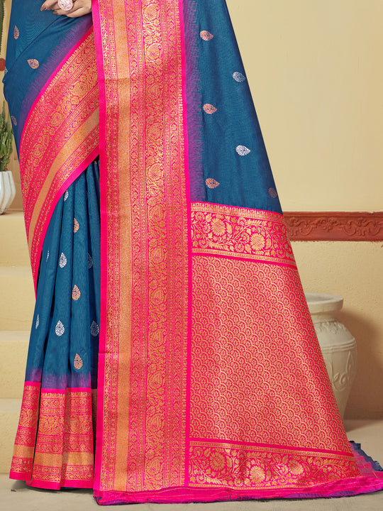 Blue Silk Saree With Blouse Piece
