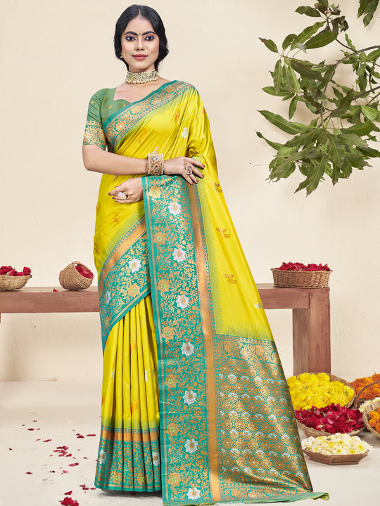 Yellow Silk Saree With Blouse Piece