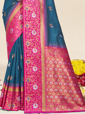 Blue Silk Saree With Blouse Piece