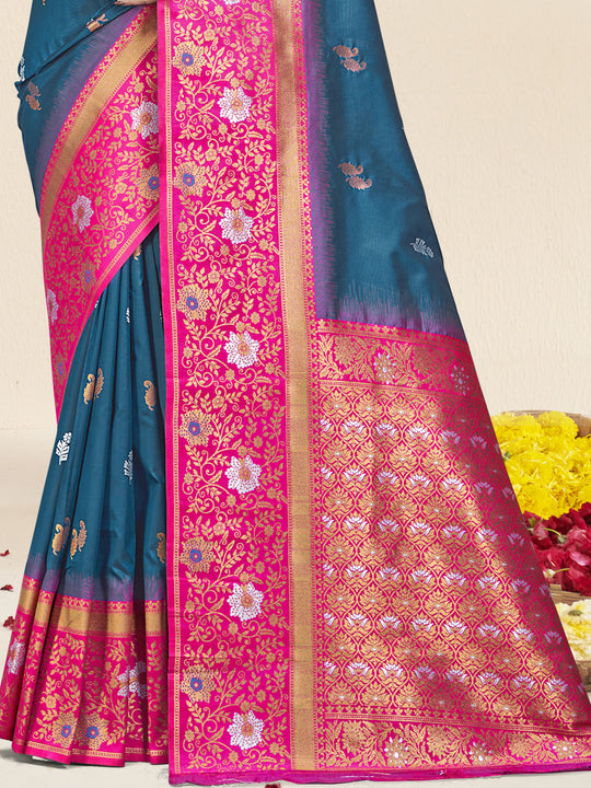 Blue Silk Saree With Blouse Piece