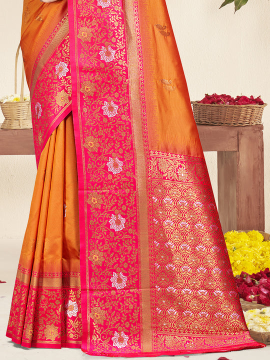 Orange Silk Saree With Blouse Piece