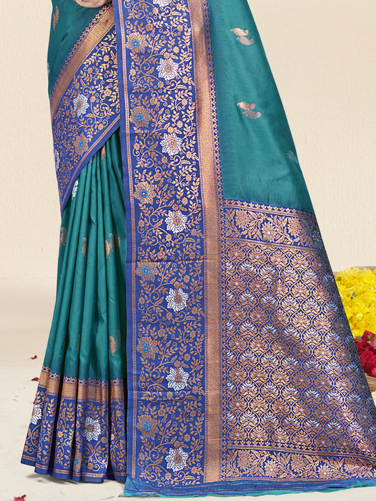Blue Silk Saree With Blouse Piece