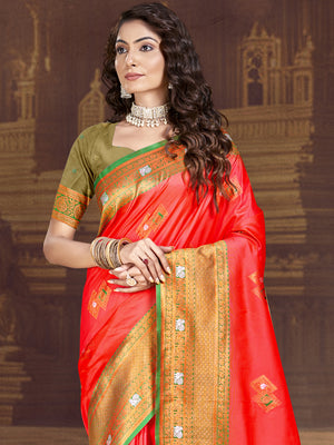 Red Silk Saree With Blouse Piece