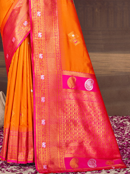 Orange Silk Saree With Blouse Piece