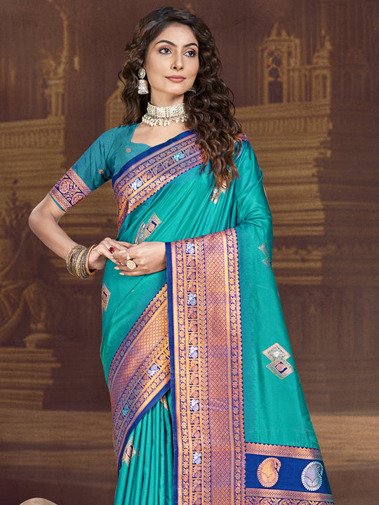 Blue Silk Saree With Blouse Piece
