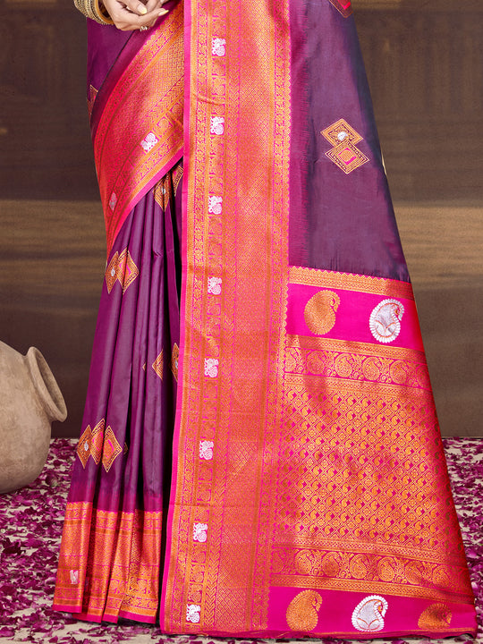 Wine Silk Saree With Blouse Piece